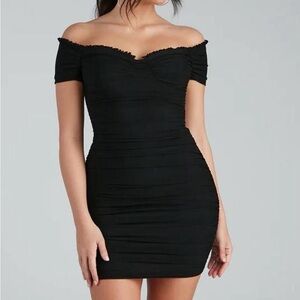 Windsor Black Off-Shoulder Mini Dress